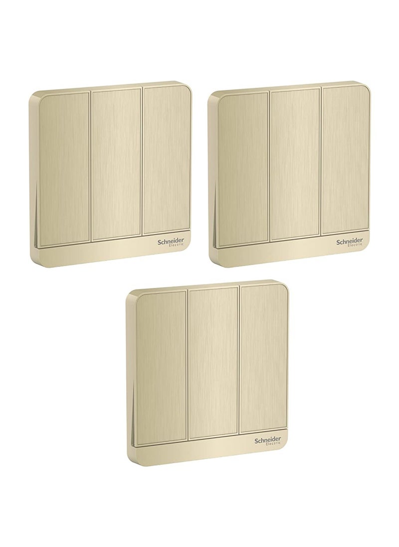 Schneider Electric Schneider Electric E8333L2_WG AvatarOn Gold - 2-way plate switch 3 gang - 16AX - Gold - Pack of 3 