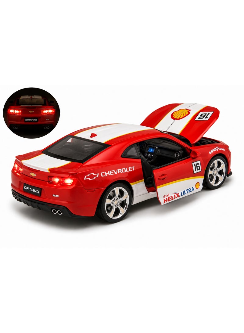 CCA C C A 1:32 Chevrolet Camaro SS Red Diecast Alloy Car Model Toy Car with Light, Sound, Opening Doors & Pull Back Action - Image 3