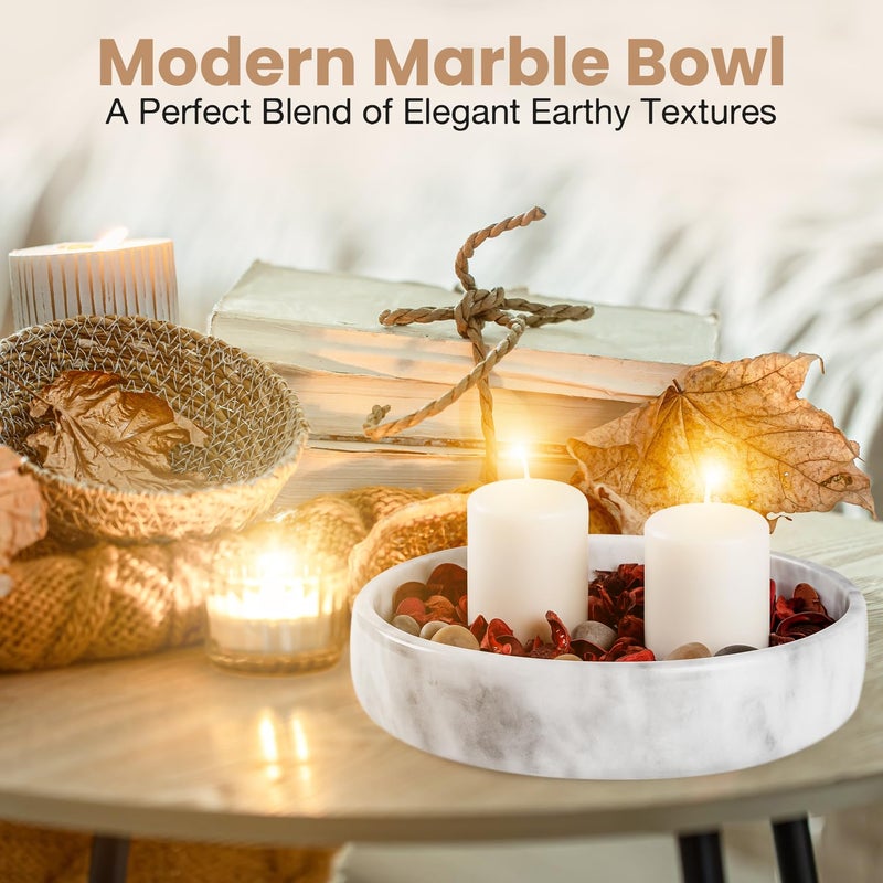 FNTSTICGOODS Marble Decorative Bowl - 7.5" White/Grey Solid Marble Centerpiece - Handmade Stone Fruit Bowl - Catch-All or Key Bowl for Kitchen - Modern Minimalist Decor - Image 5