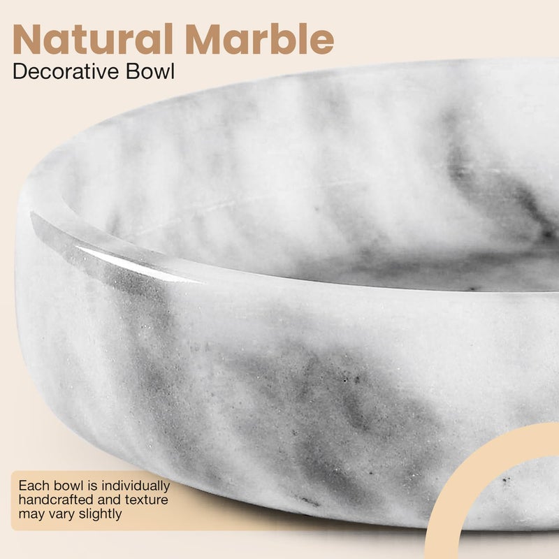FNTSTICGOODS Marble Decorative Bowl - 7.5" White/Grey Solid Marble Centerpiece - Handmade Stone Fruit Bowl - Catch-All or Key Bowl for Kitchen - Modern Minimalist Decor - Image 4
