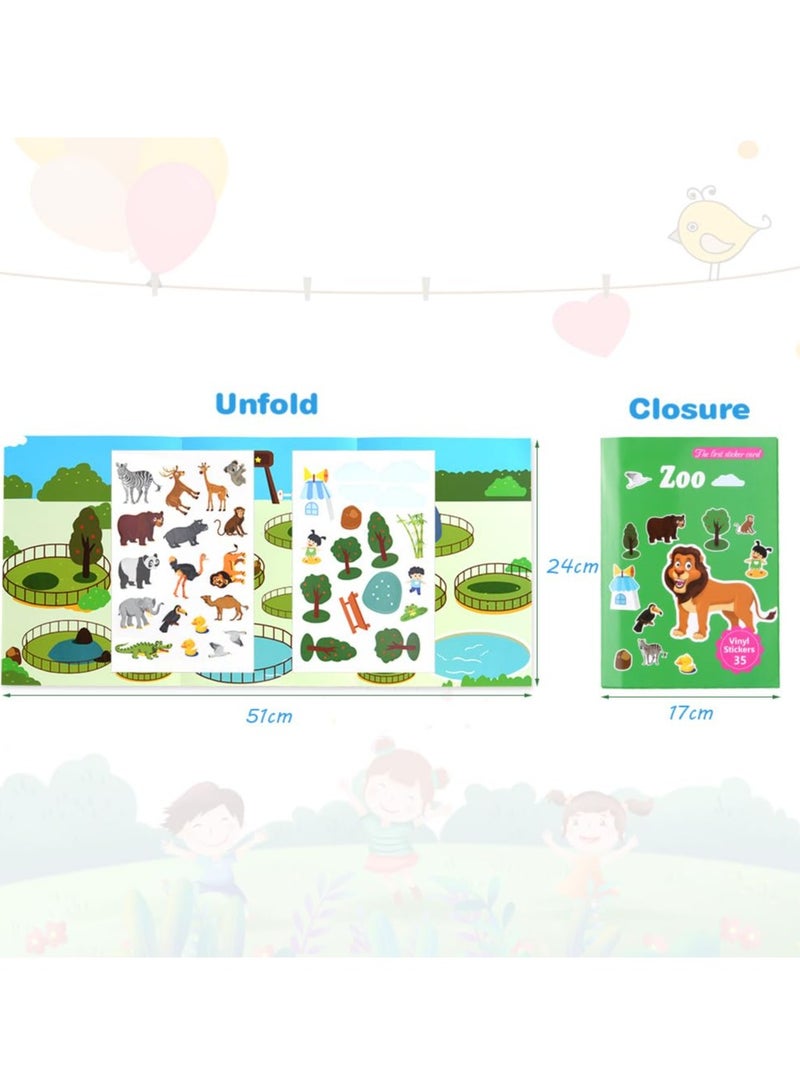 SYOSI كتب ملصقات، 2 قطع كتاب ملصقات قابلة لإعادة الاستخدام ألعاب تعليمية للأطفال من 2 إلى 6 سنوات، كتب ملصقات حديقة الحيوان والديناصورات لألعاب الأطفال التعليمية - Image 4