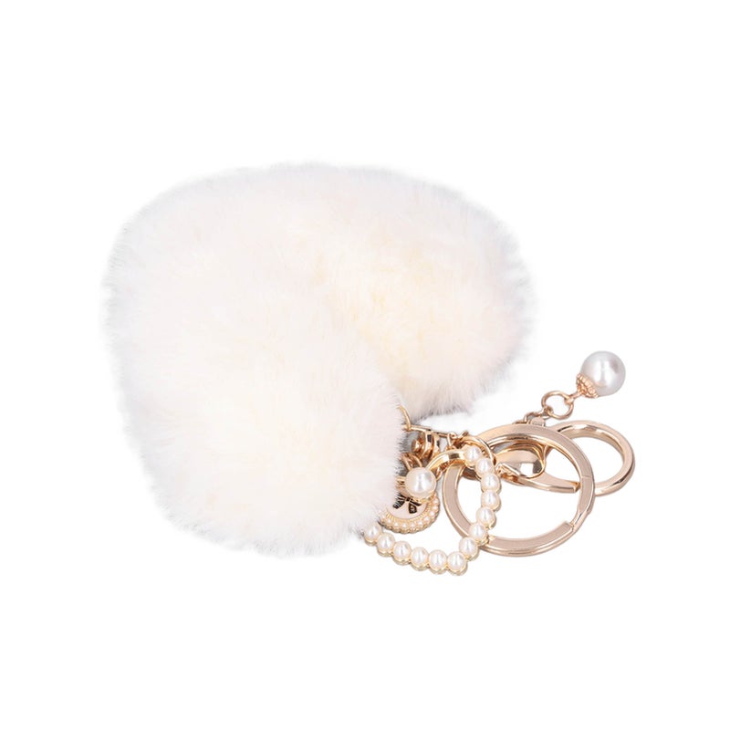 Keychain Pom Pom Heart Shaped Fluffy Soft Plush Odorless Fadeless Wide Application Zinc Alloy Durable Backpack KeychainWhite - Image 3