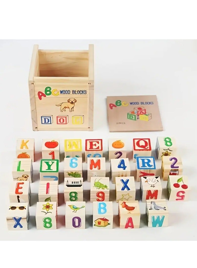Factory Price 27 Pieces Wooden Alphabet and Numbers Building Block Play Set - Image 1