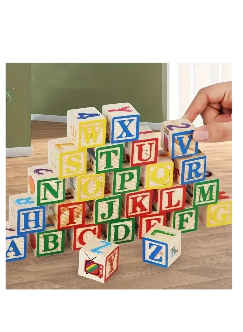 Factory Price 27 Pieces Wooden Alphabet and Numbers Building Block Play Set - Image 2