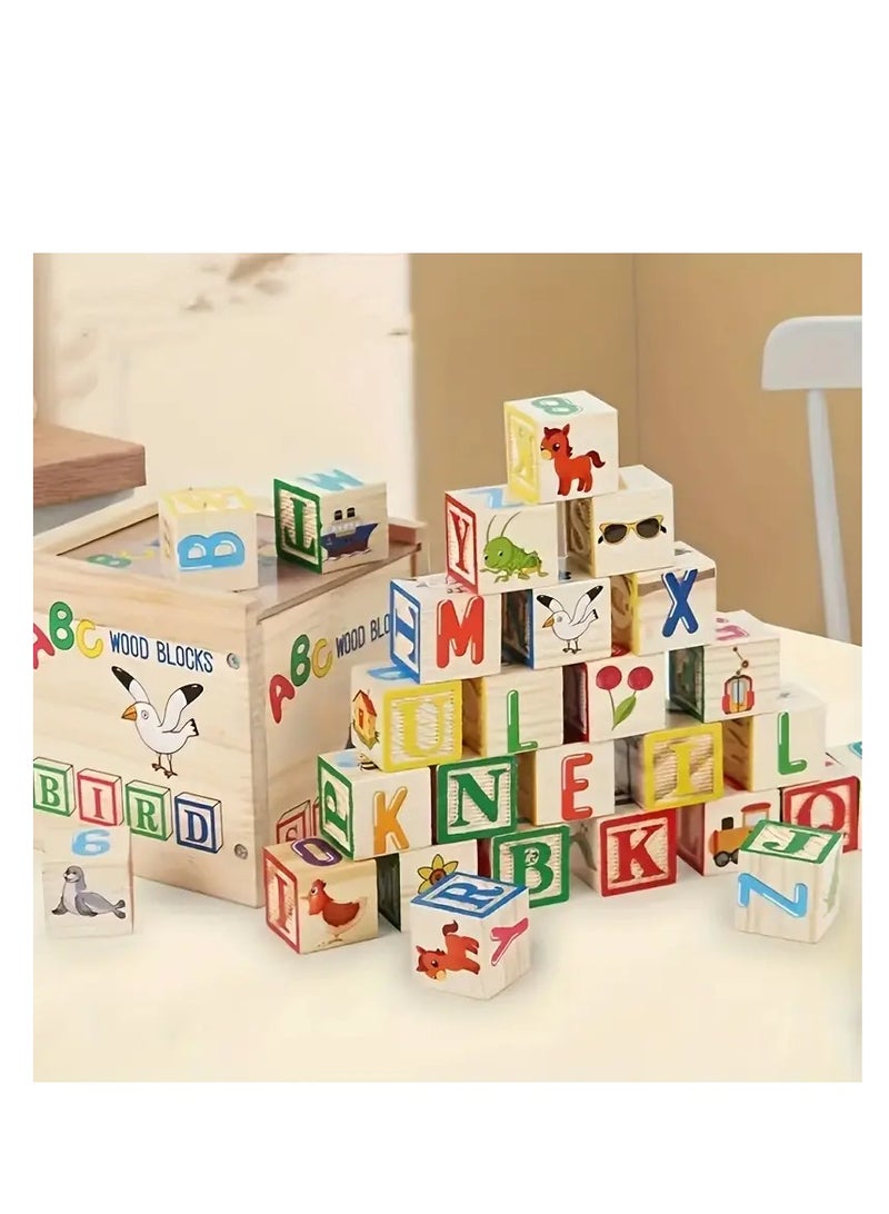 Factory Price 27 Pieces Wooden Alphabet and Numbers Building Block Play Set - Image 4