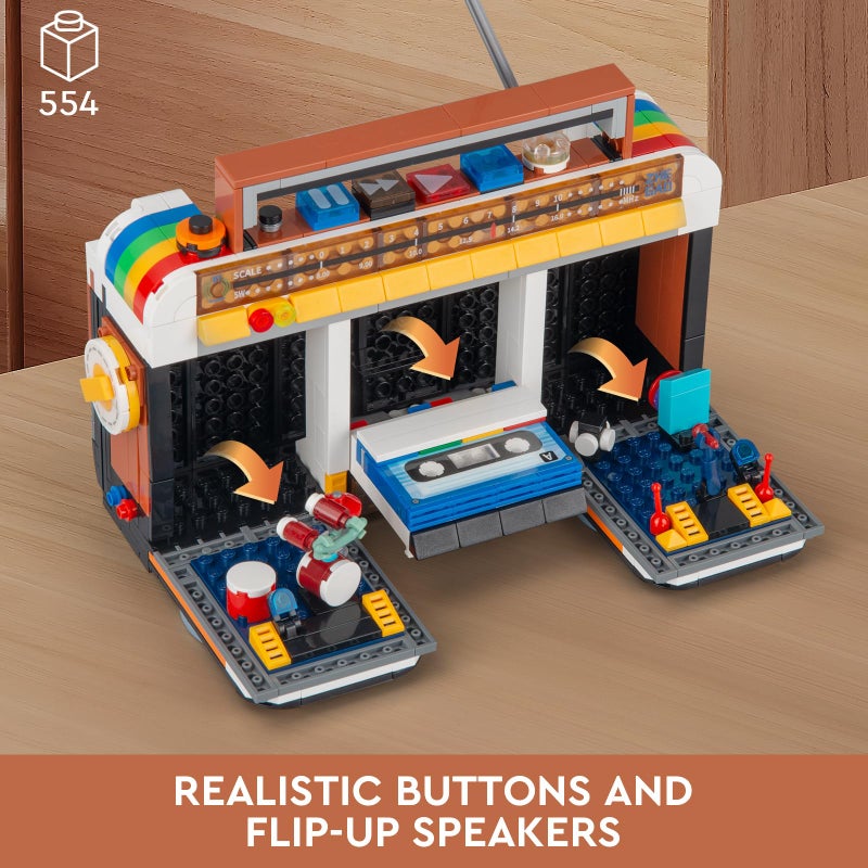 Vziimo Retro Radio Classic Series Building Blocks Set, Collectible Vintage Music Player Display Mini Model Kit, Creative Gift Toys for Adults Teens 14+ (554 Pieces) - Image 4