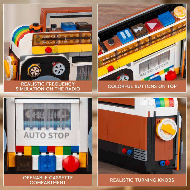 Vziimo Retro Radio Classic Series Building Blocks Set, Collectible Vintage Music Player Display Mini Model Kit, Creative Gift Toys for Adults Teens 14+ (554 Pieces) - Image 2