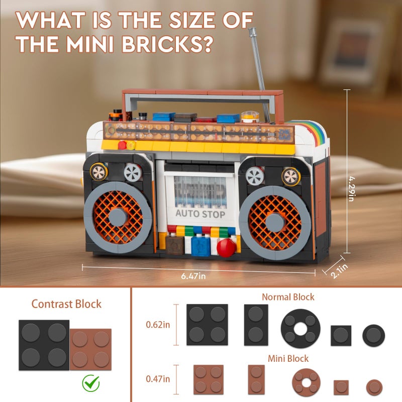 Vziimo Retro Radio Classic Series Building Blocks Set, Collectible Vintage Music Player Display Mini Model Kit, Creative Gift Toys for Adults Teens 14+ (554 Pieces) - Image 3