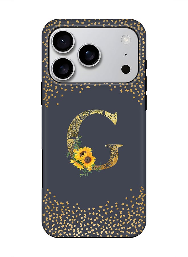Stylizedd Tough Pro Magnetic Case for iPhone 17 Pro, Dual Layer hybrid PC + TPU Mobile Cover Matte - Custom Floral Monogram - G  (Grey )