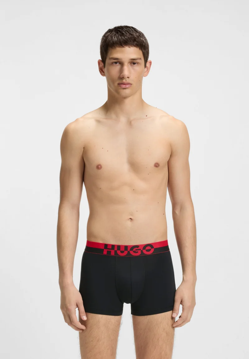 HUGO Three-pack of trunks with split-logo waistband