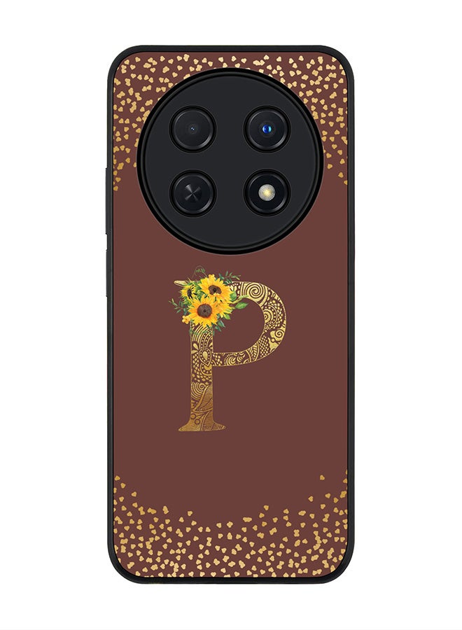 Rugged Black edge case for Huawei nova 12i 4G, Slim fit Flexible Thin Cover - Custom Monogram Initial Letter Floral Pattern Alphabet - P  (Brown )