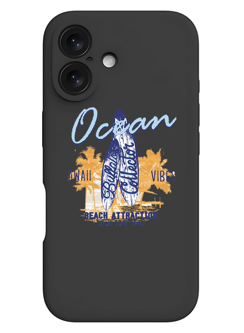 Theodor iPhone 16 Plus Black Protective Slim Fit Case Liquid Silicone Cover with Full Body Protection Anti-Scratch Shockproof Case For iPhone - Ocean - Image 1