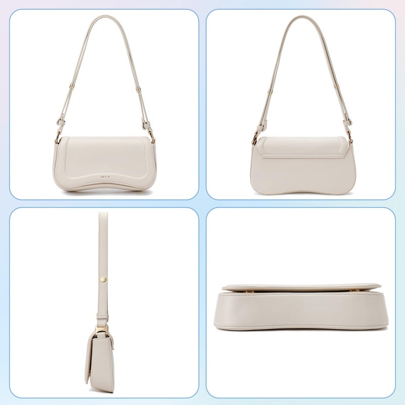 Keyli Shoulder Bag for Women mini Crossbody Purses Retro Classic Handbag Waterproof Vegan Leather Clutch Tote Hobo Purse Designer Bags with Adjustable Strap Beige - Image 5