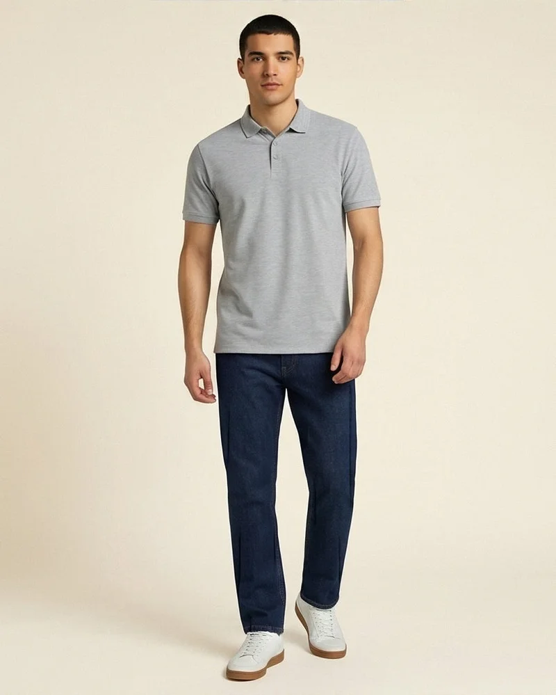 REDTAG Men Grey Plain Polo Shirt