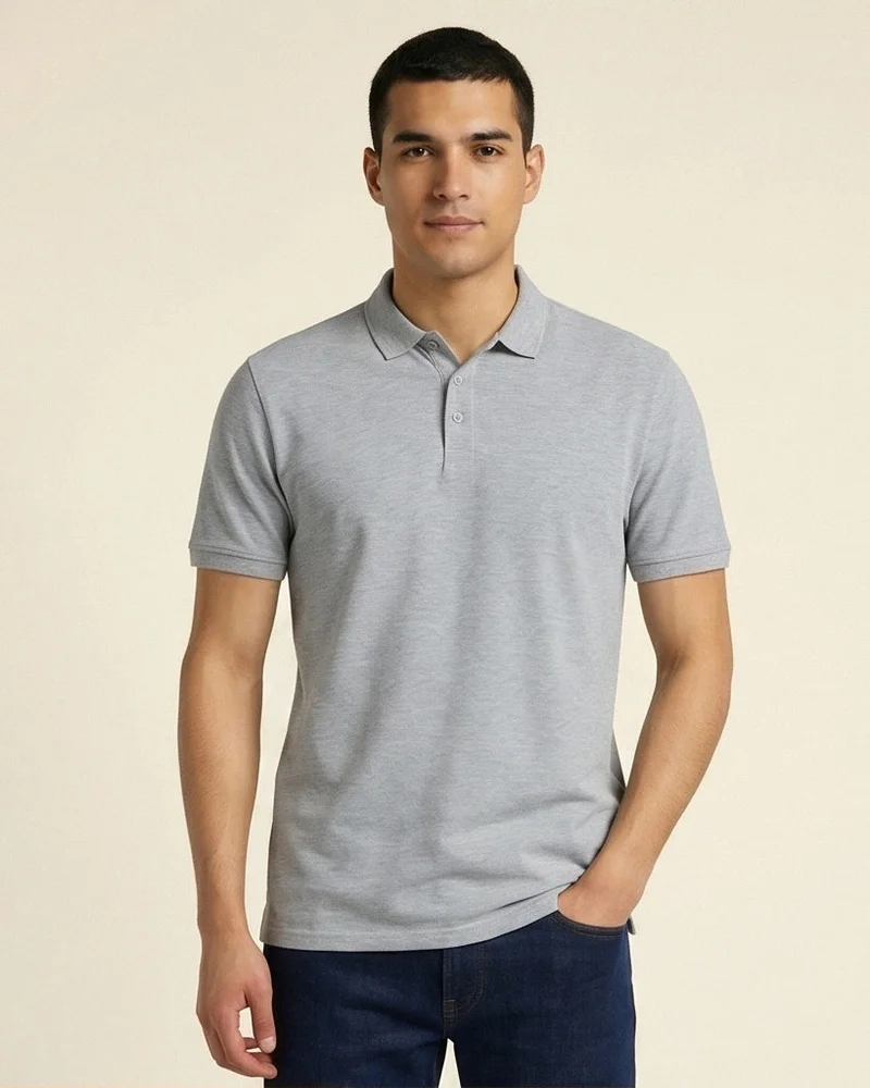 REDTAG Men Grey Plain Polo Shirt