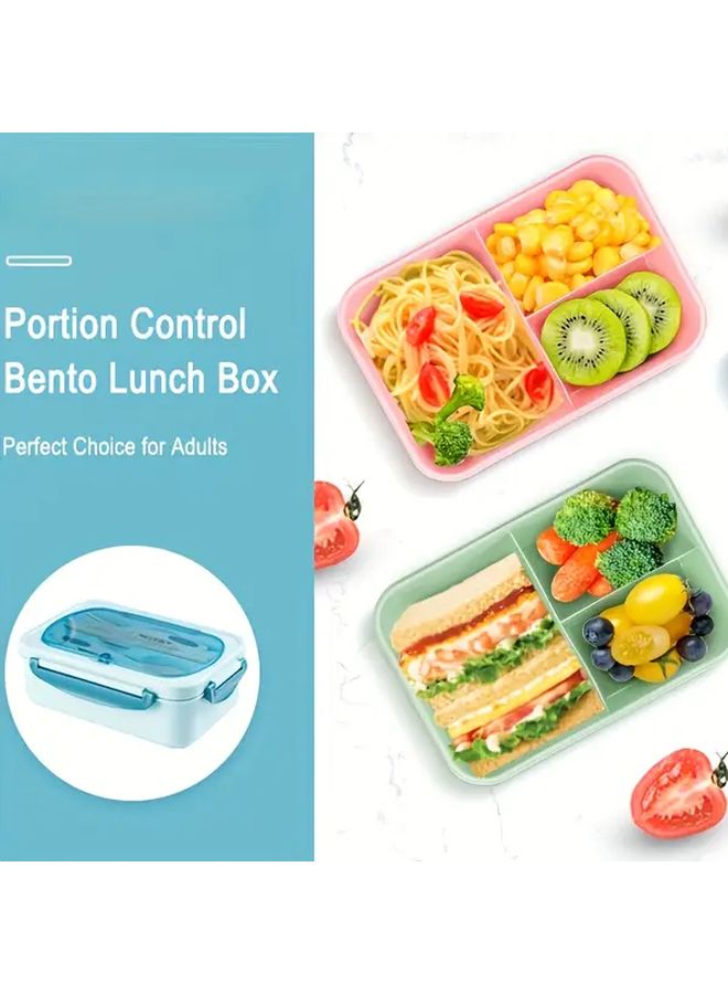 Blue BPA Free Leak Proof 3 Compartment Lunch Box with Locking Lid and Built In Utensils Microwave Safe Durable Plastic - Image 5