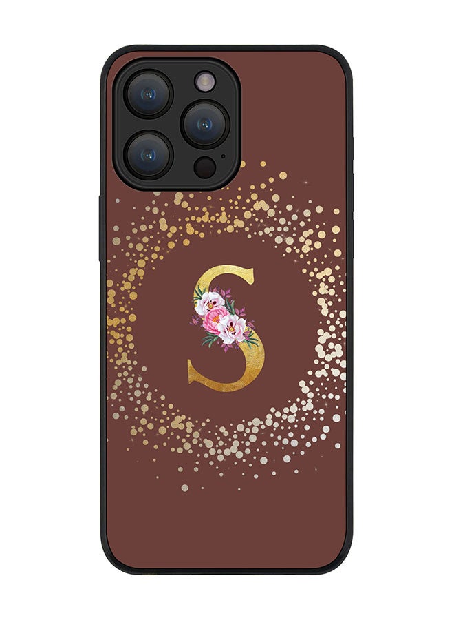 Stylizedd Cover for iPhone 15 Pro Max Case Rugged Black Slim fit Flexible Protective Cover Custom Monogram Initial Letter Floral Pattern Alphabet - S (Brown) - Image 1