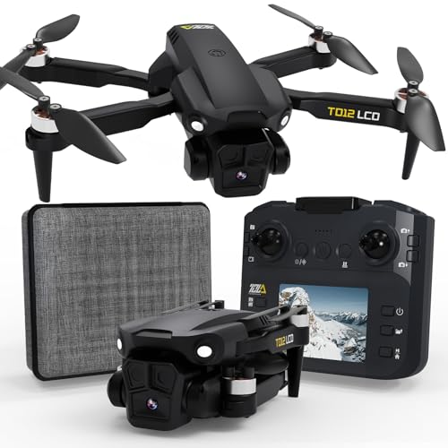 Toladrone TD12LCD Drone with LCD Screen Remote Control Brushless Motor WiFi Realtime Transmission Drones for Adults Drone with Camera Foldable Quadcopter for Beginners