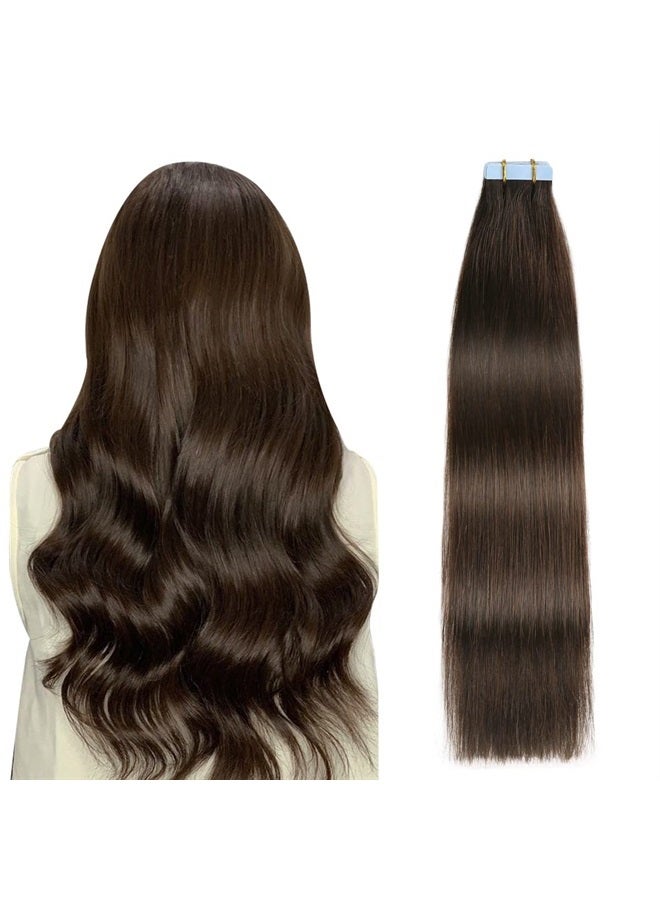 SUYYA Tape in Hair Extensions Human Hair Darkest Brown 26 Inch 60g/pack 20pcs Straight Seamless Skin Weft Tape in Real Human Hair Extensions(26inch #2 Darkest Brown) - Image 1