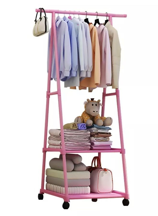 AGD Multifunctional Clothes Rack With Bottom Shelves And Four Wheels Pink  - Image 1