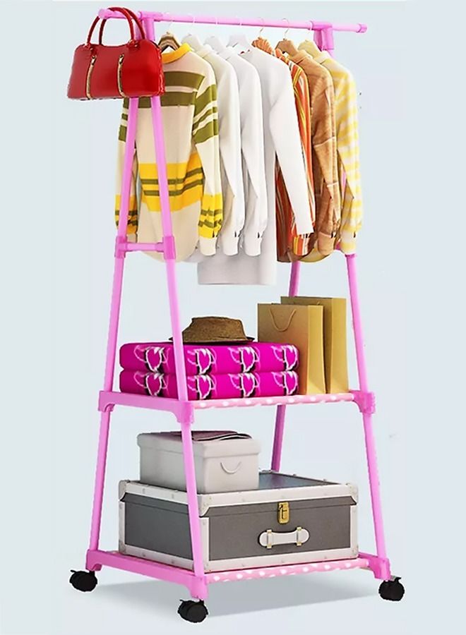 AGD Multifunctional Clothes Rack With Bottom Shelves And Four Wheels Pink  - Image 2