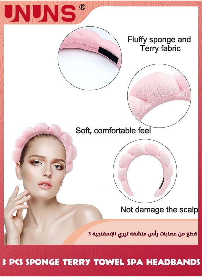 UNUNS Sponge Terry Cloth Fabric Headband,3 Pcs Mimi And Co Spa Headbands For Women Girls,Absorbent Hair Band Towel For Washing Face,Shower,Skincare,Hair Accessories,Easy Take On Off,3 Colors  - Image 2