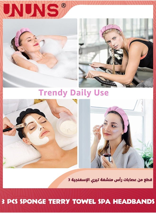 UNUNS Sponge Terry Cloth Fabric Headband,3 Pcs Mimi And Co Spa Headbands For Women Girls,Absorbent Hair Band Towel For Washing Face,Shower,Skincare,Hair Accessories,Easy Take On Off,3 Colors  - Image 4