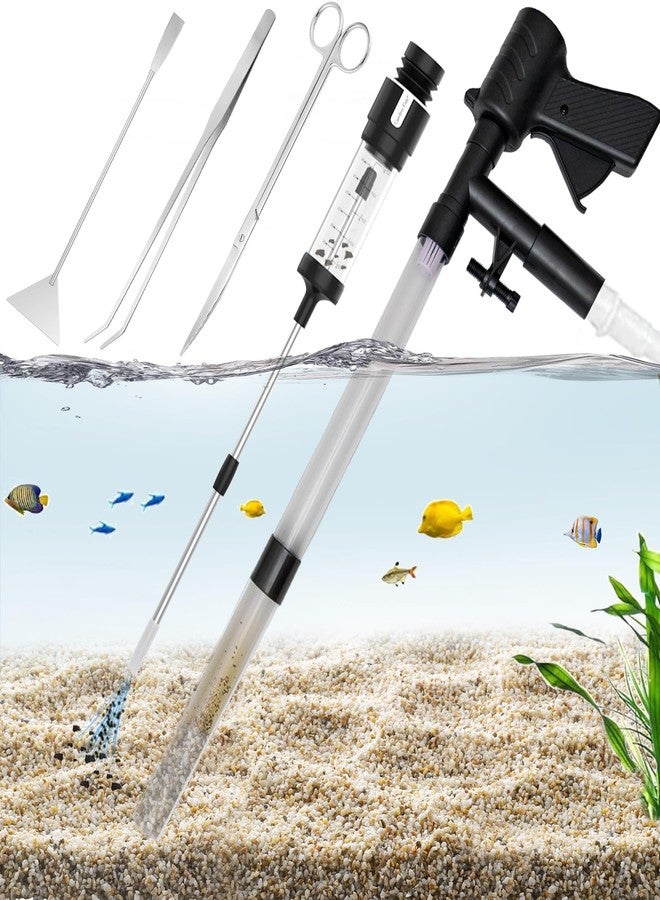 Carefree Fish منظف حصى أحواض السمك كيرفري، أنبوب تغذية سيفون متعدد الوظائف بطول 15-30 بوصة، ماصة طعام مطورة، ملقط طويل من الفولاذ المقاوم للصدأ، مقص طويل، مجرفة تسوية بقاعدة طويلة - Image 1