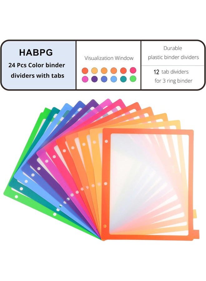 HABGP 3 Ring Binder Dividers, 12-Tab Plastic Clear Binder Dividers, Multicolor Monthly Dividers, Letter Size File Organizer 3 Hole Punch, 2 Set 24 Pcs Write On Tabs for Notebook - Image 2