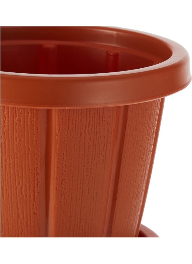 Cosmoplast Cosmoplast Pot Woodgrain With Tray 14 Inch Terracotta  - Image 4