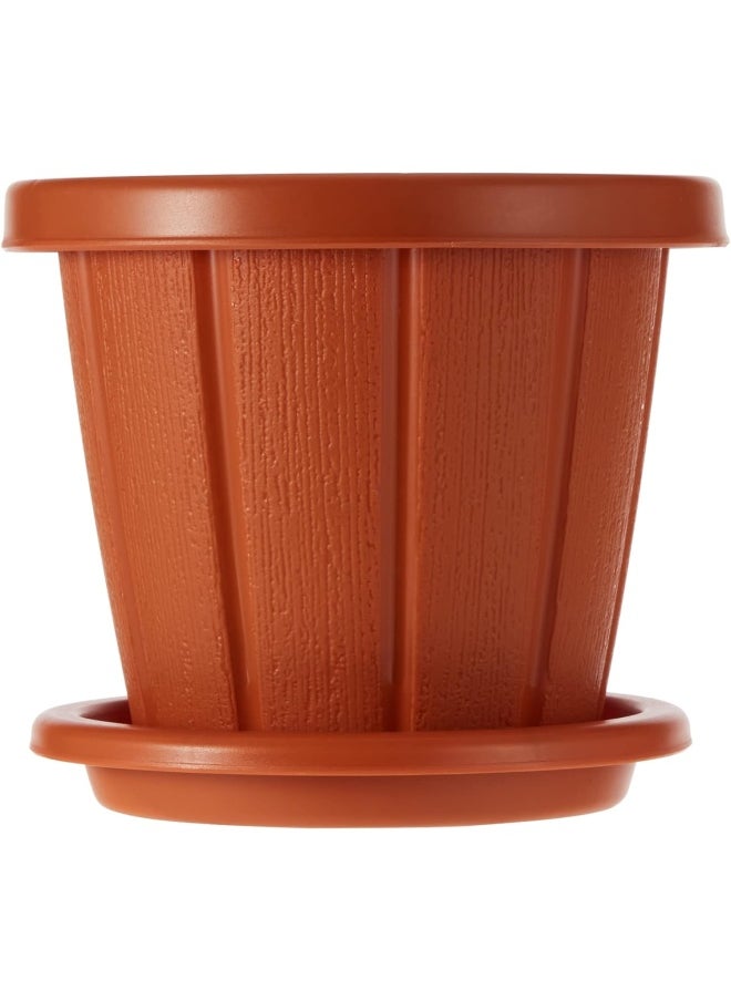Cosmoplast Cosmoplast Pot Woodgrain With Tray 14 Inch Terracotta  - Image 3