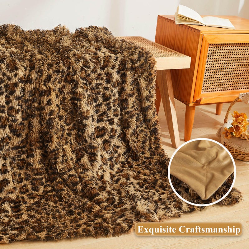 XeGe Luxury Faux Fur Leopard Print Throw, Soft 50x60 Cheetah Print Fluffy Blanket, Shaggy Plush Decorative Couch Throw, Cute Furry Fuzzy Animal Print Blanket for Sofa Bed, Brown - Image 4