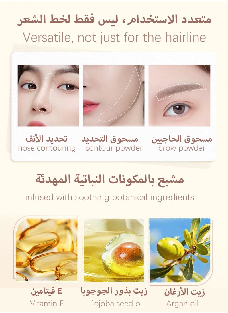 بودرة خط الشعر، بودرة ظل الشعر الطبيعية طويلة الأمد المقاومة للماء مع لمسة منفوخة، صبغة جذور الشعر، إخفاء جذور الشعر للشعر الخفيف لتجميل منحنيات الجبهة