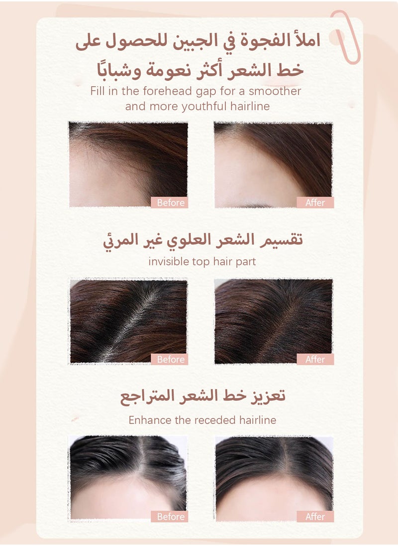 بودرة خط الشعر، بودرة ظل الشعر الطبيعية طويلة الأمد المقاومة للماء مع لمسة منفوخة، صبغة جذور الشعر، إخفاء جذور الشعر للشعر الخفيف لتجميل منحنيات الجبهة