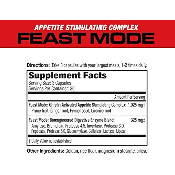 MuscleMeds Feast Mode Appetite Stimulant Weight Gain Pills Digestive Enzymes Safe and Effective 90 Caps, Unflavored, 90 Count - Image 2