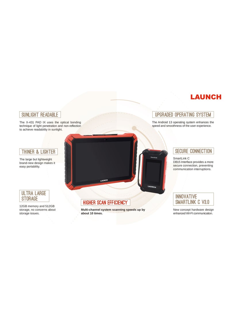 Launch - جهاز فحص وبرمجة السيارات لانش باد 9 - Launch X431 PAD IX - Image 1