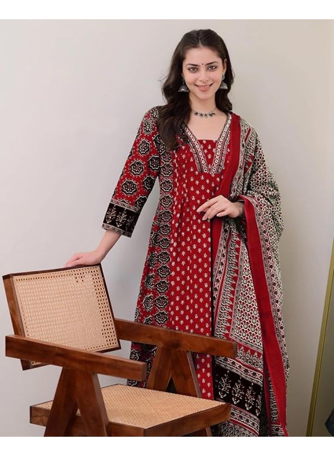 GoSriKi Women's Pure Cotton Anarkali Kurta with Dupatta & Palazzo S - Image 4
