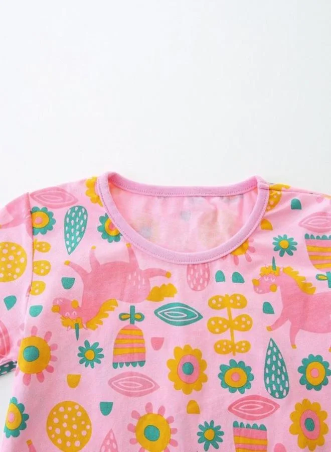 يونيكي Pink Printed Short Sleeve Crew Neck T-Shirt