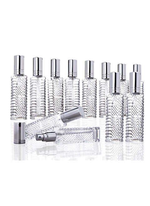 12Pcs Empty Perfume Atomizer,Engraved Taj Mahal Style Clear Glass Atomizer Spray Bottles Refillable for Essential Oil,Packed with Funnels Pipettes Dispensers