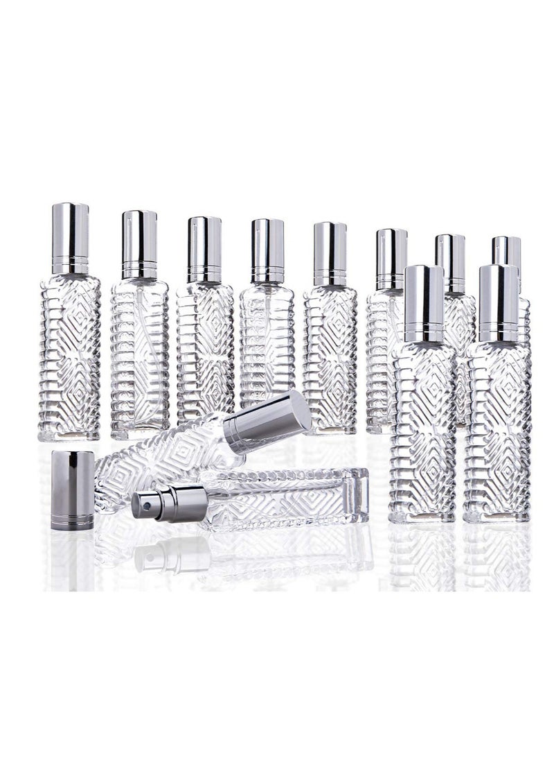 SYOSI - 12Pcs Empty Perfume Atomizer,Engraved Taj Mahal Style Clear Glass Atomizer Spray Bottles Refillable for Essential Oil,Packed with Funnels Pipettes Dispensers - Image 1