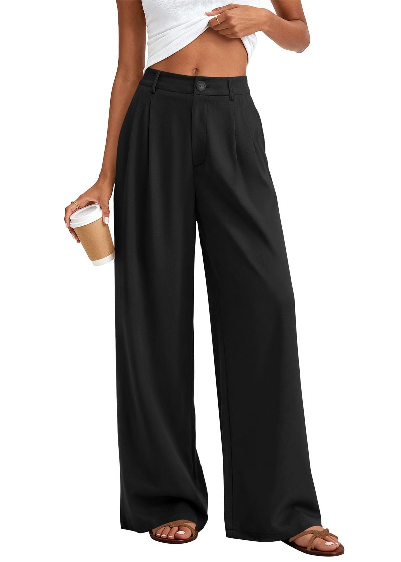 KIRUNDO Dress Pants Women 2026 Summer Polka Dot Palazzo Wide Leg Trousers Flowy Business Casual Slacks for Work with Pockets(Black, Medium) - Image 1