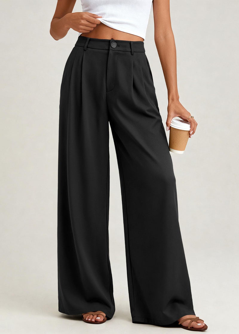 KIRUNDO Dress Pants Women 2026 Summer Polka Dot Palazzo Wide Leg Trousers Flowy Business Casual Slacks for Work with Pockets(Black, Medium) - Image 2