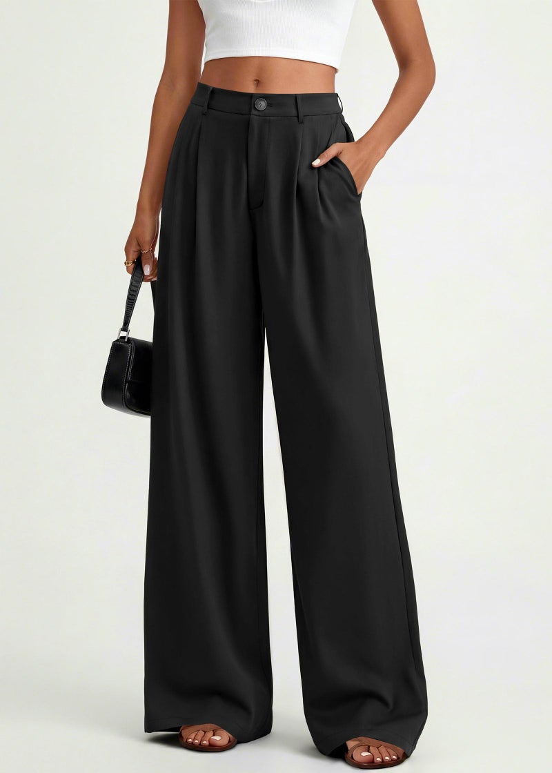 KIRUNDO Dress Pants Women 2026 Summer Polka Dot Palazzo Wide Leg Trousers Flowy Business Casual Slacks for Work with Pockets(Black, Medium) - Image 3