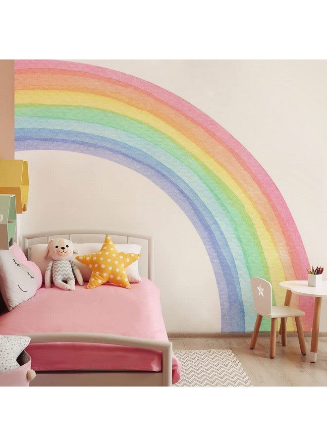 FUNLIFE Fabric Large Rainbow Wall Mural Stickers Peel And Stick, Precut Giant Vibrant Half Watercolor Rainbow Wall Decals For Girls Bedroom Kids Nursery Room Playroom, 78.74" X 70.87" - Image 1