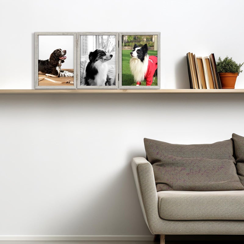 Space Art Deco 5x7 Triple Hinged Frames  3 Folding Picture Frame  Triptych Photo Frame  Stand Vertically on Desktop or Tabletop  Whitewashed Oak - Image 5