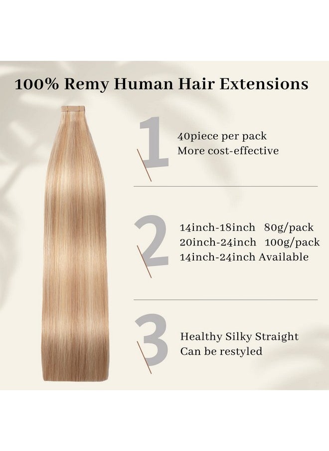SHOWJARLLY - Tape In Hair Extensions Human Hair Ash Blonde Highlighted Bleach Blonde 18 Inch Showjarlly Human Hair Extensions Tape In Skin Weft Natural Remy Straight Hair 80G 40Pcs P18/613 - Image 1