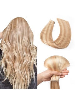 Tape In Hair Extensions Human Hair Ash Blonde Highlighted Bleach Blonde 18 Inch Showjarlly Human Hair Extensions Tape In Skin Weft Natural Remy Straight Hair 80G 40Pcs P18/613