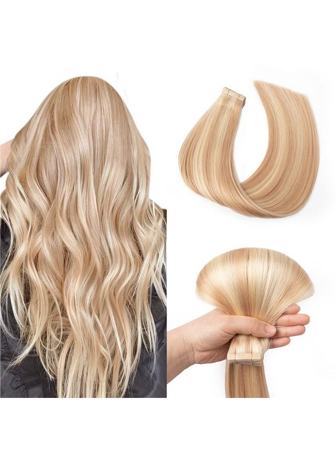 SHOWJARLLY - Tape In Hair Extensions Human Hair Ash Blonde Highlighted Bleach Blonde 18 Inch Showjarlly Human Hair Extensions Tape In Skin Weft Natural Remy Straight Hair 80G 40Pcs P18/613 - Image 1