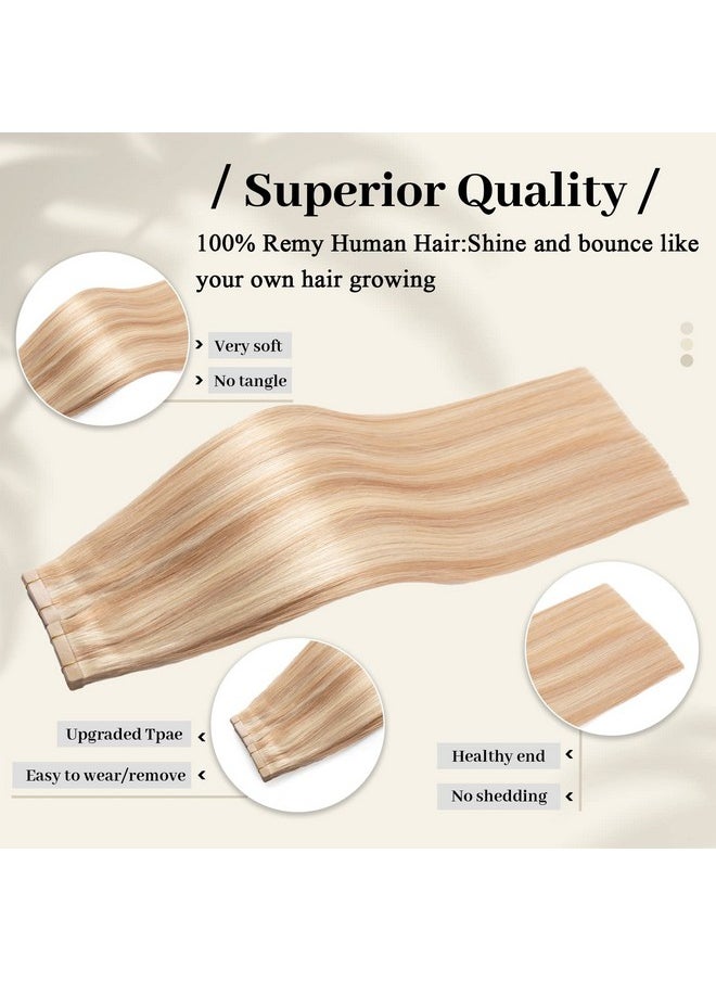 SHOWJARLLY - Tape In Hair Extensions Human Hair Ash Blonde Highlighted Bleach Blonde 18 Inch Showjarlly Human Hair Extensions Tape In Skin Weft Natural Remy Straight Hair 80G 40Pcs P18/613 - Image 1