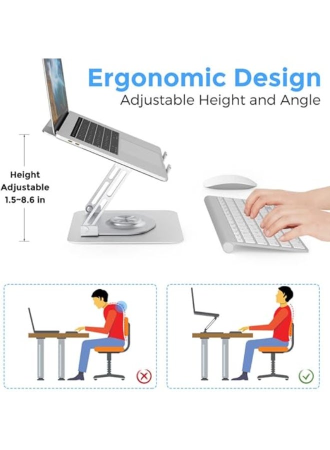 حامل لابتوب دوار للمكتب – حامل ألومنيوم قابل لتعديل الارتفاع بقاعدة دوران 360 درجة | تصميم مريح وقابل للطي لأجهزة اللابتوب من 10 إلى 17 بوصة - Image 3